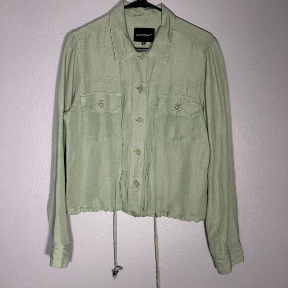 Velvet Heart Linen Cropped Shirt Jacket Drawstring Waist Utility Pockets Small - Picture 1 of 5